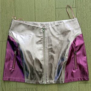 ASOS Metallic Silver Pink Magenta Mini Skirt